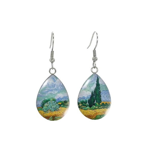 Van Gogh Landscape Teardrop Earrings – Lightweight Art-Inspired Dangle Jewelry - Picture 1 of 1